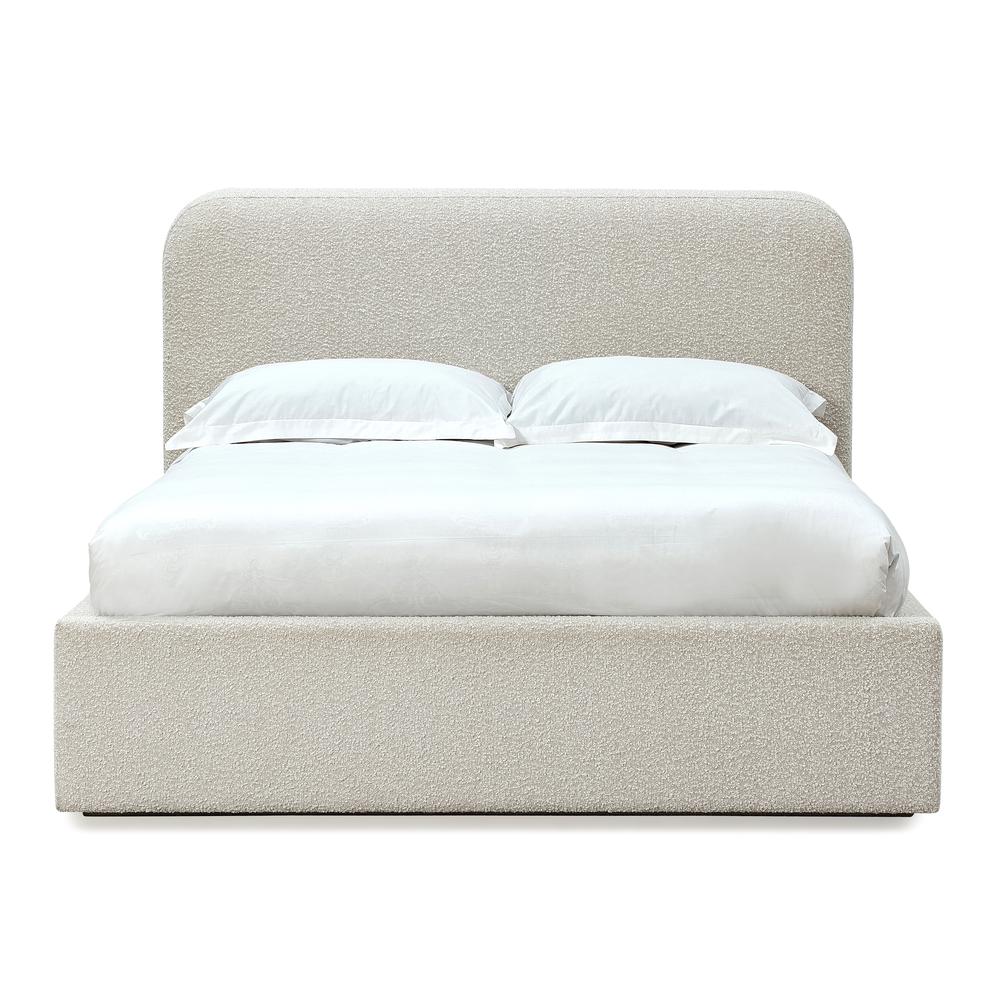 Off-White Upholstered Platform Bed in Ricotta Boucle. Picture 6