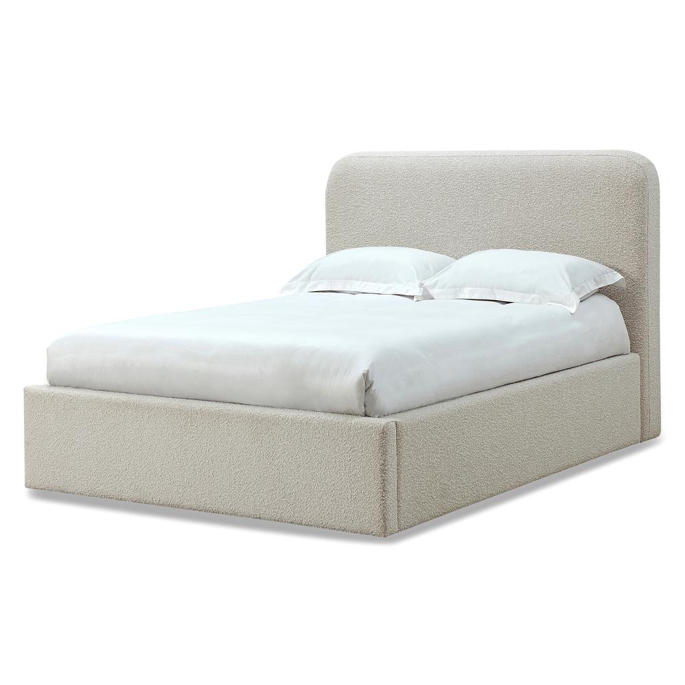 Off-White Upholstered Platform Bed in Ricotta Boucle. Picture 5