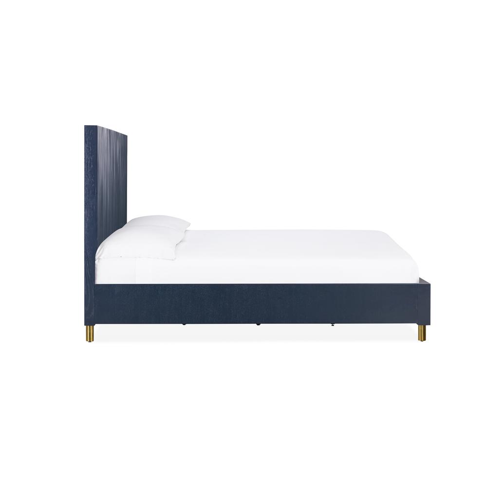Argento Wave-Patterned Bed in Navy Blue and Burnished Brass. Picture 5