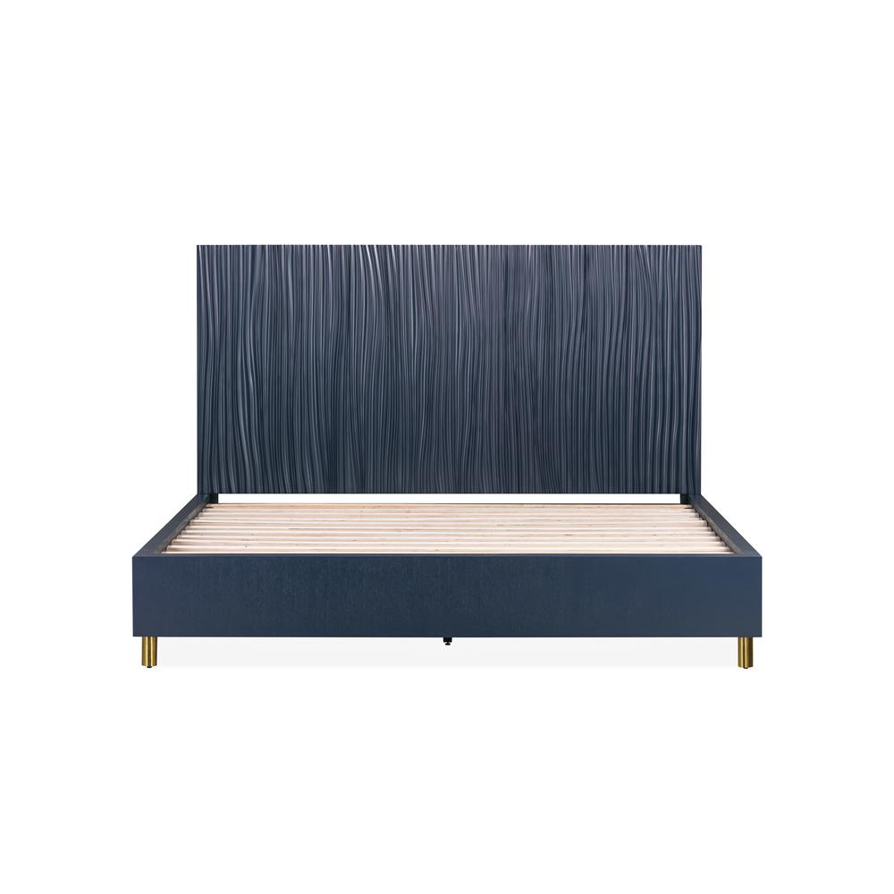 Argento Wave-Patterned Bed in Navy Blue and Burnished Brass. Picture 9