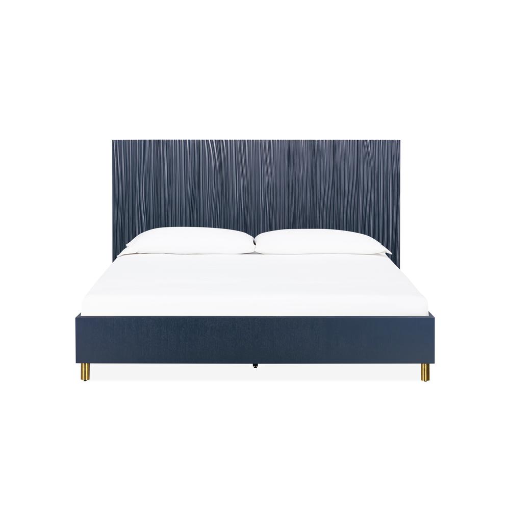 Argento Wave-Patterned Bed in Navy Blue and Burnished Brass. Picture 6