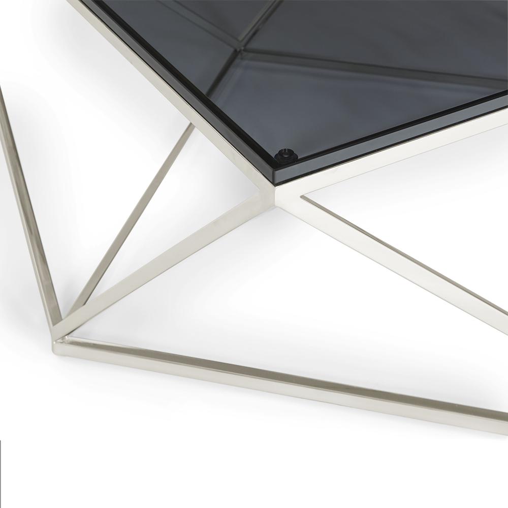 Aria Smoked Glass and Polished Stainless Steel Coffee Table. Picture 4