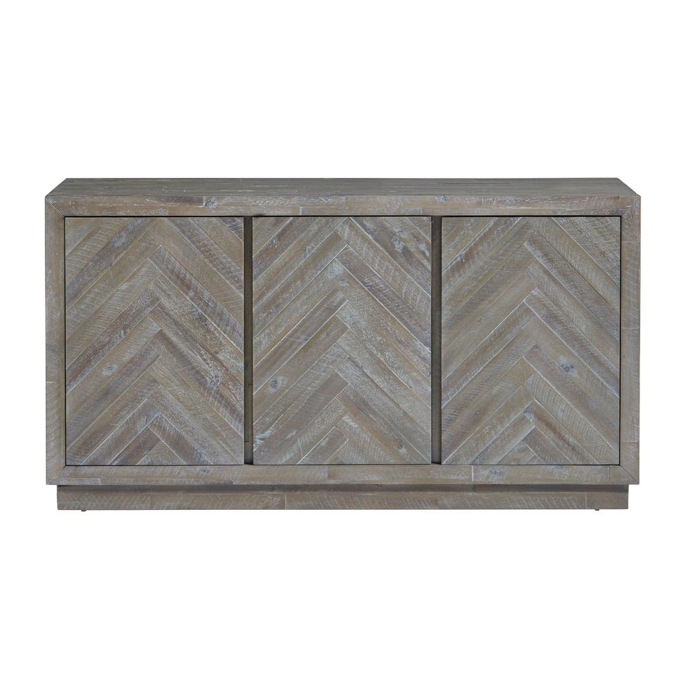 Herringbone Solid Wood Three Door Sideboard in Rustic Latte. Picture 4