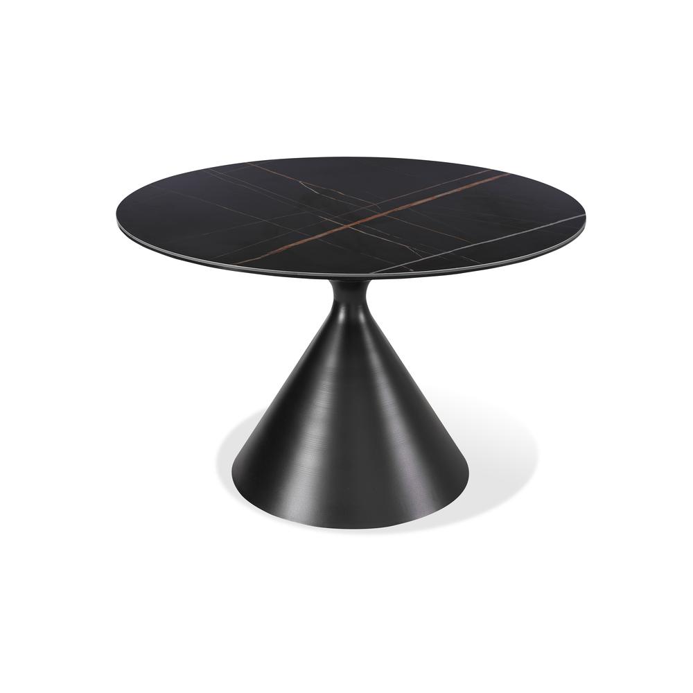 Winston Stone Top Metal Base Round Dining Table in Black. Picture 5