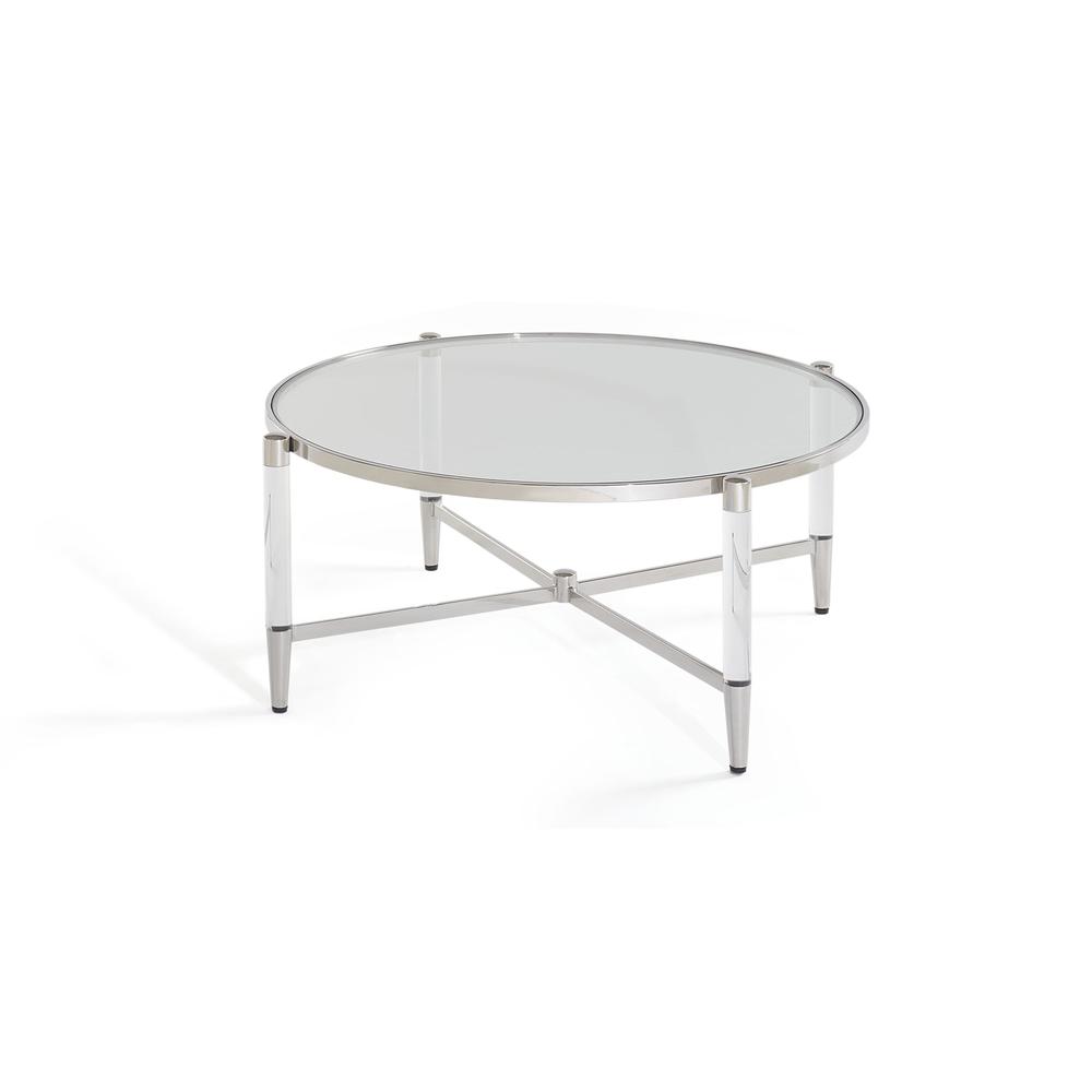 Mariyln Glass Top and Steel Base Round Coffee Table. Picture 4