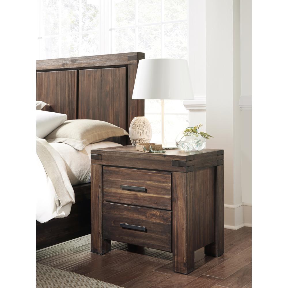 Meadow Two Drawer Solid Wood Nightstand in Brick Brown. Picture 1