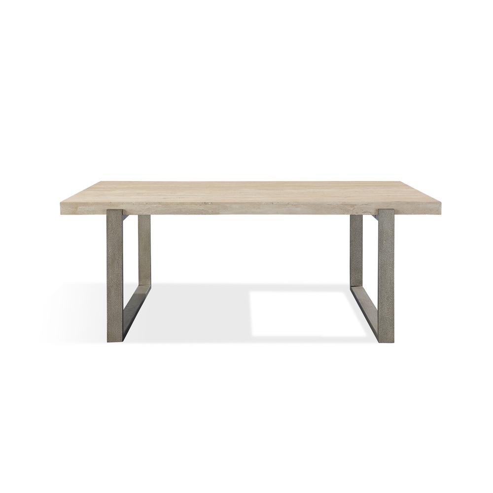 Ariela Natural Travertine Coffee Table with Bronze Metal Base. Picture 6