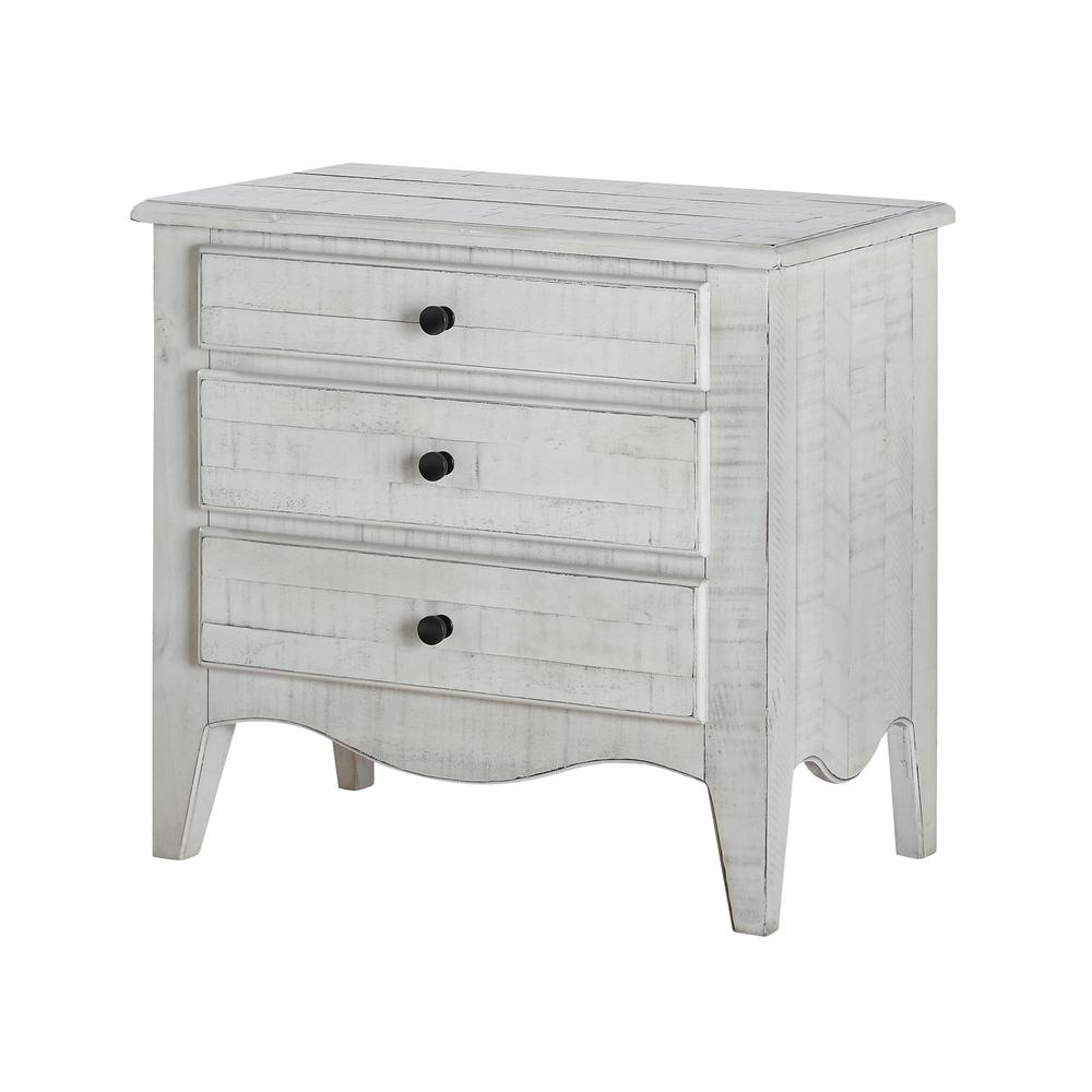 Ella Solid Wood Three Drawer Nightstand in White Wash. Picture 2