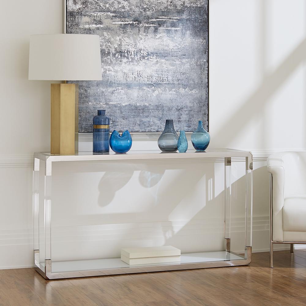 Jasper Console Table in Acrylic/White Glass/PSS. Picture 1