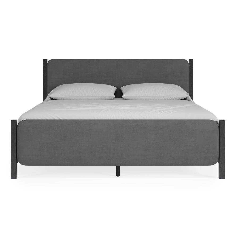 Elora Wood and Velvet Upholstered Bed in Jet and Charcoal. Picture 4