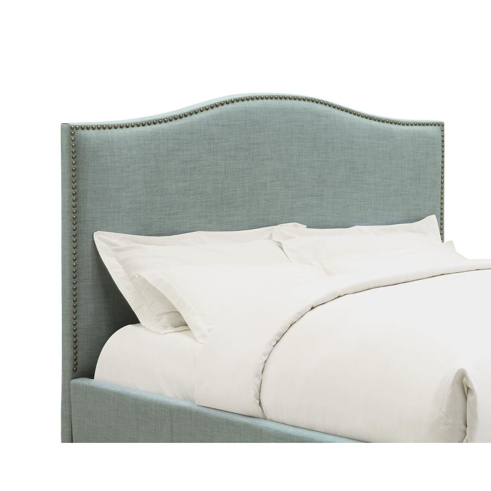 Ariana Camelback Upholstered Headboard in Bluebird Linen. Picture 6