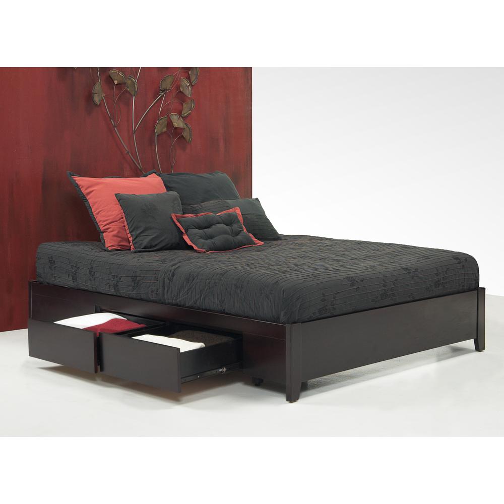Simple Wood Storage Bed in Espresso. Picture 1