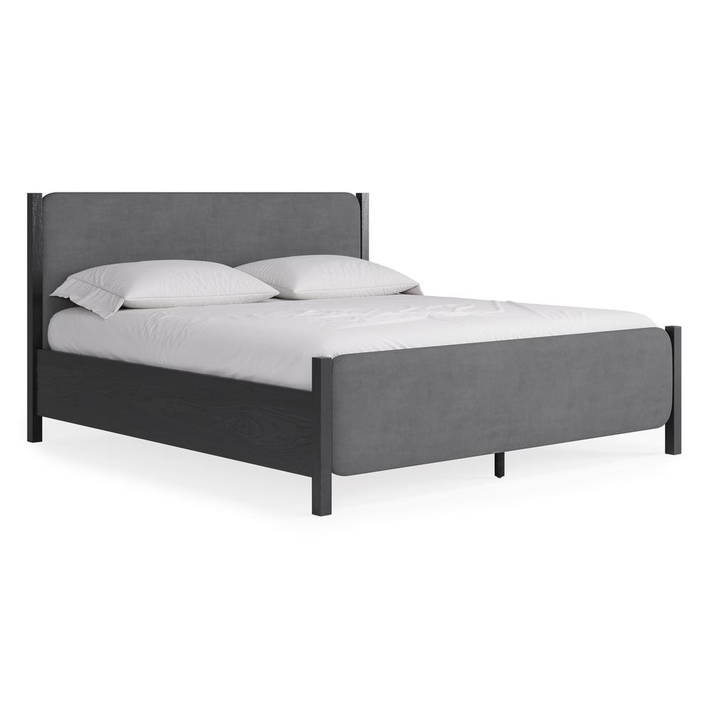 Elora Wood and Velvet Upholstered Bed in Jet and Charcoal. Picture 5