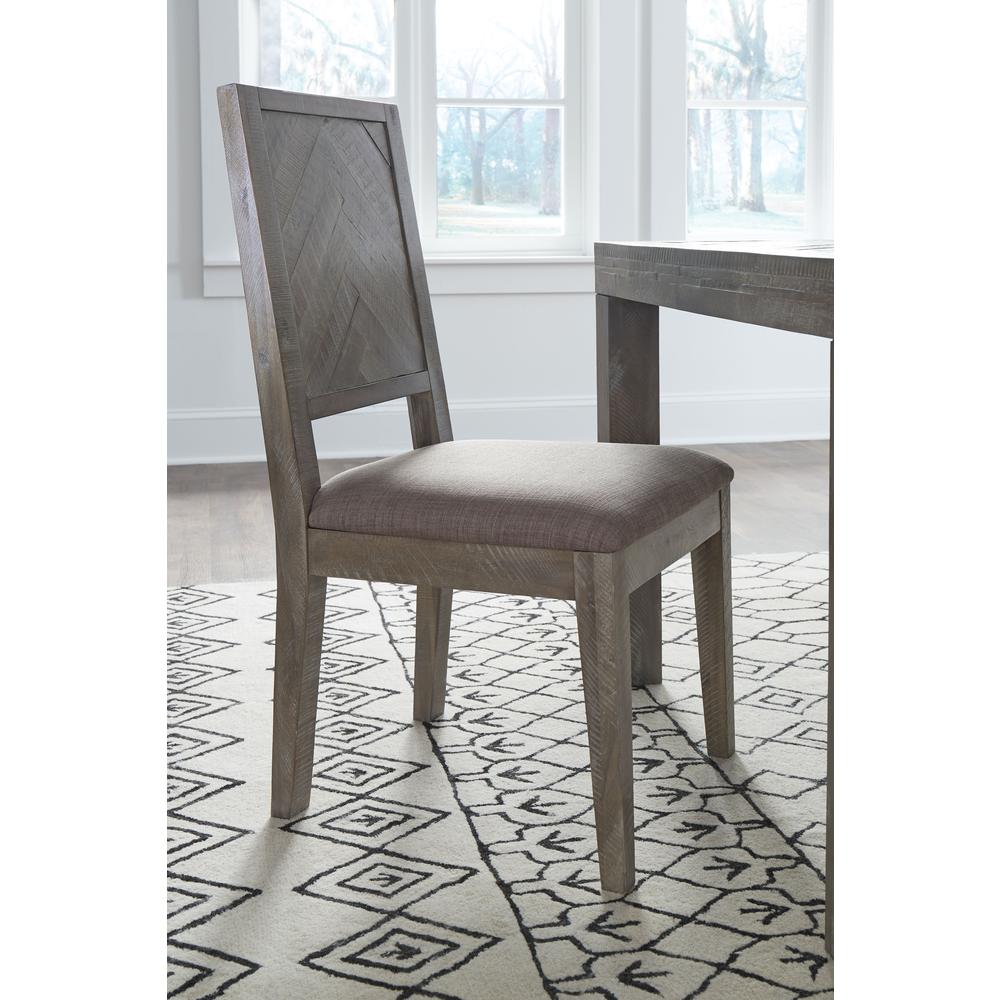 Herringbone Solid Wood Upholstered Dining Chair in Rustic Latte. Picture 1