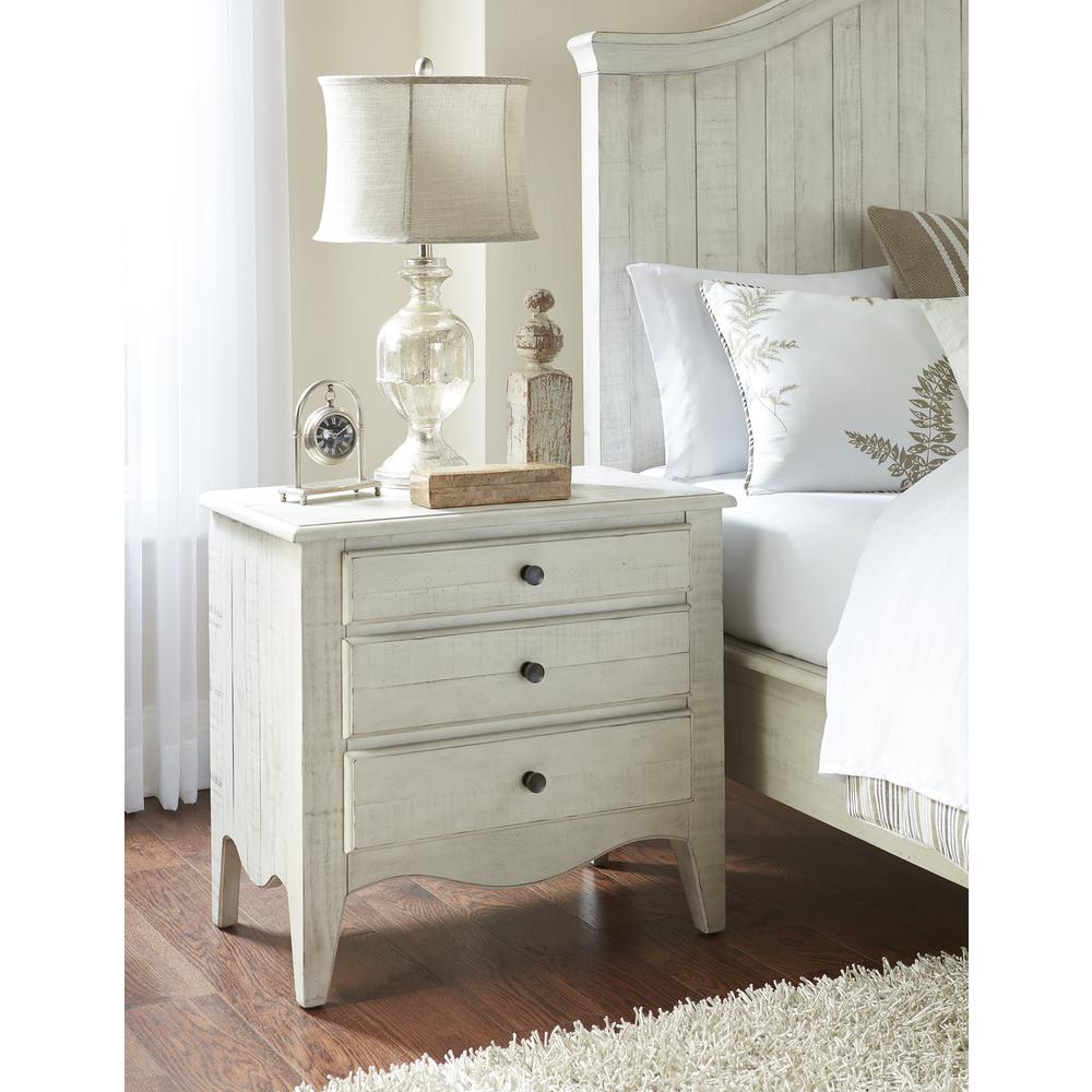 Ella Solid Wood Three Drawer Nightstand in White Wash. Picture 1