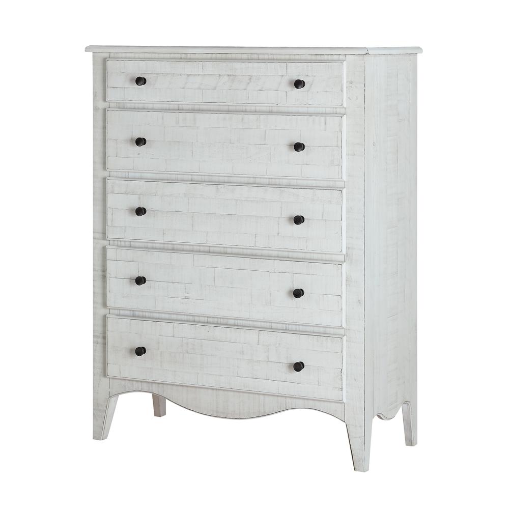 Ella Solid Wood Five Drawer Chest in White Wash (2024). Picture 3