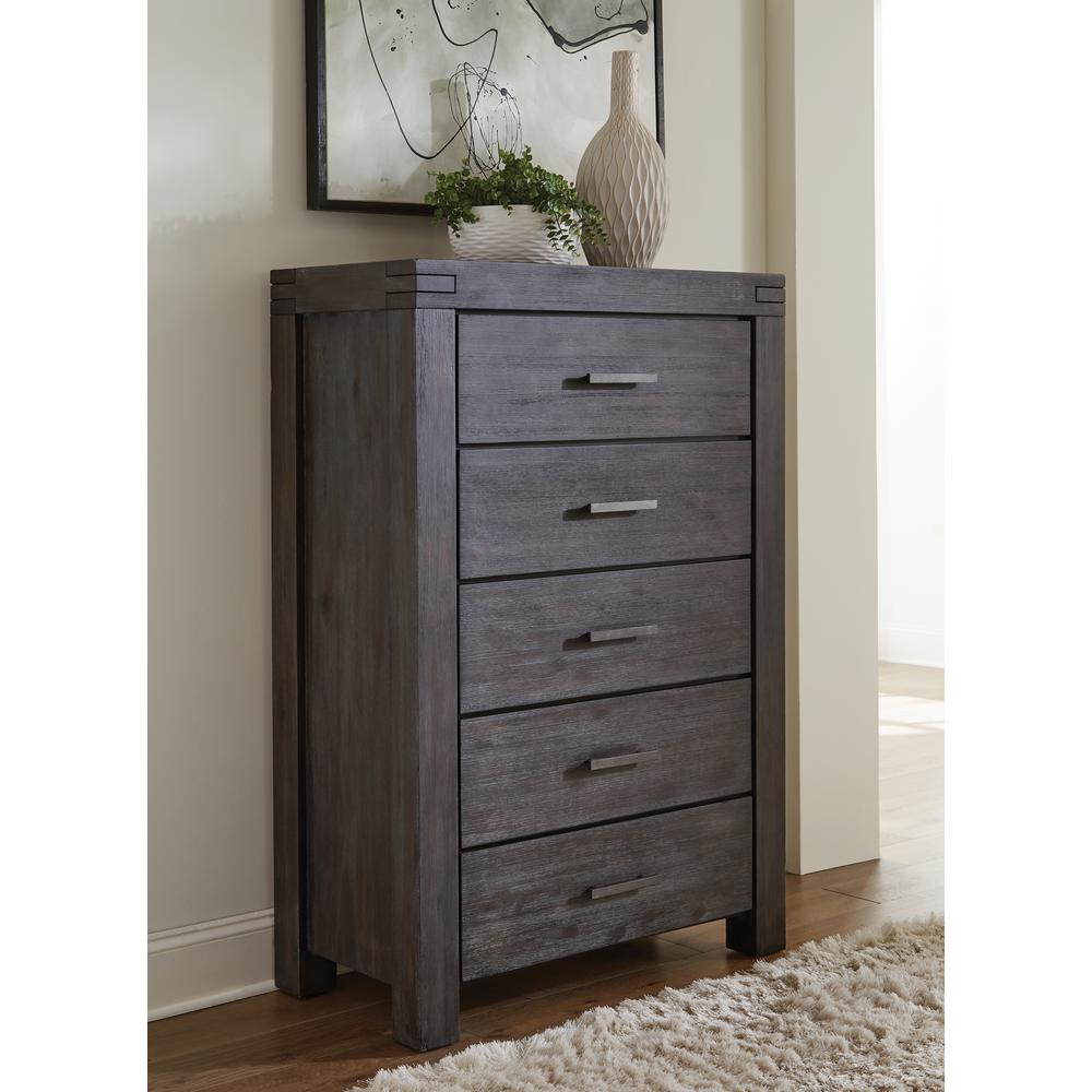 Meadow Five Drawer Solid Wood Chest in Graphite (2024). Picture 1