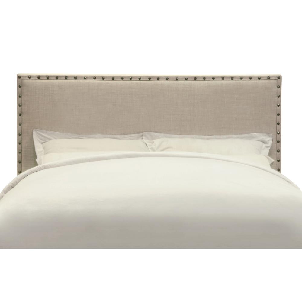 Tavel Nailhead Upholstered Headboard in Toast Linen. Picture 4