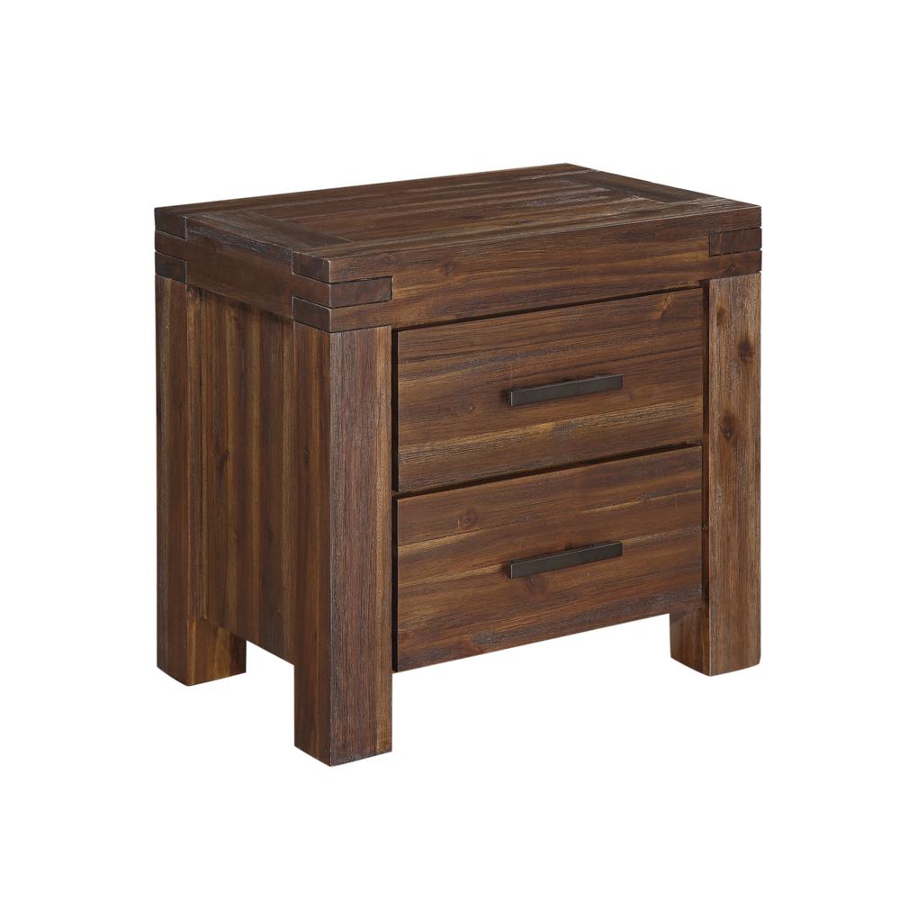 Meadow Two Drawer Solid Wood Nightstand in Brick Brown. Picture 6