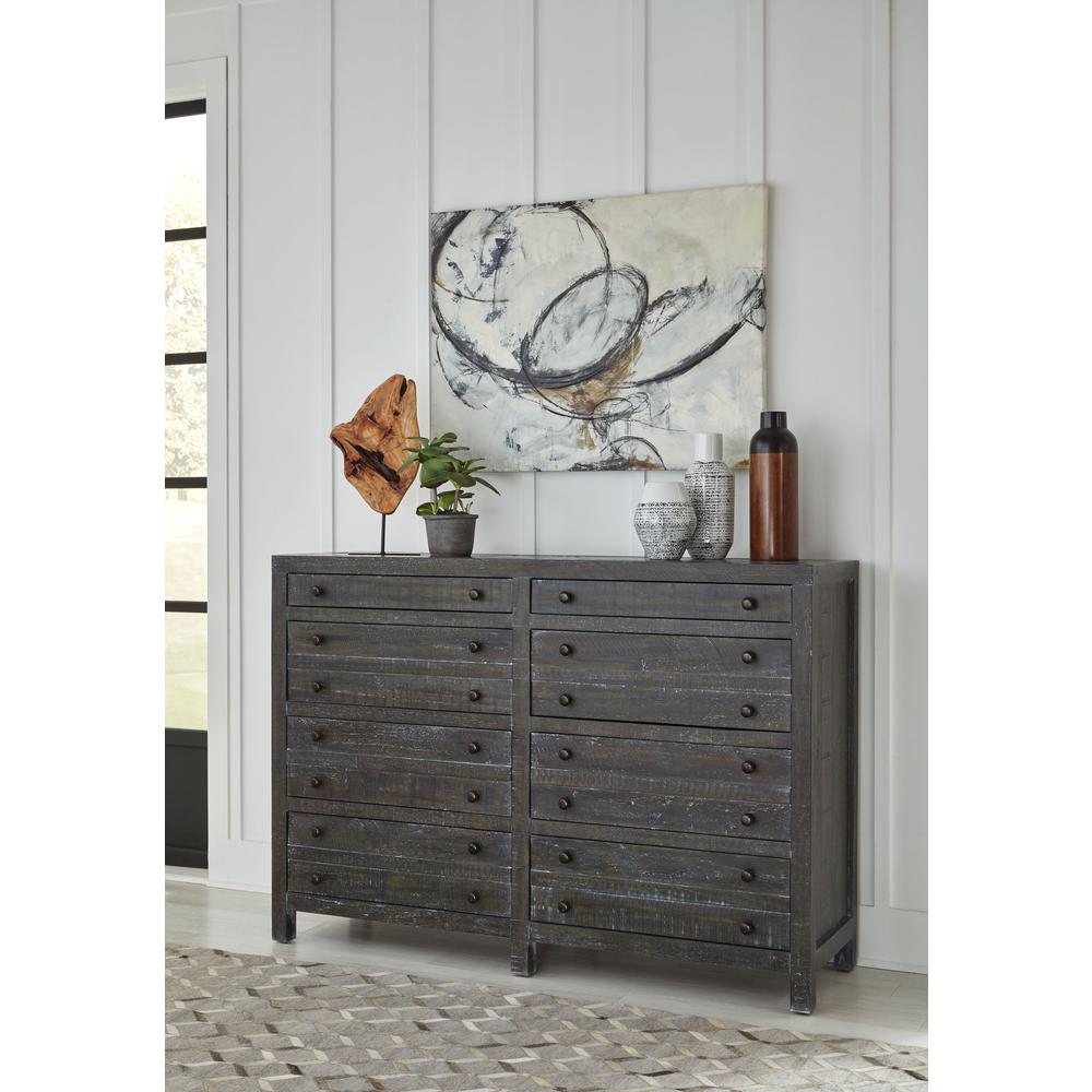 Townsend Solid Wood Eight Drawer Dresser in Gunmetal (2024). Picture 1
