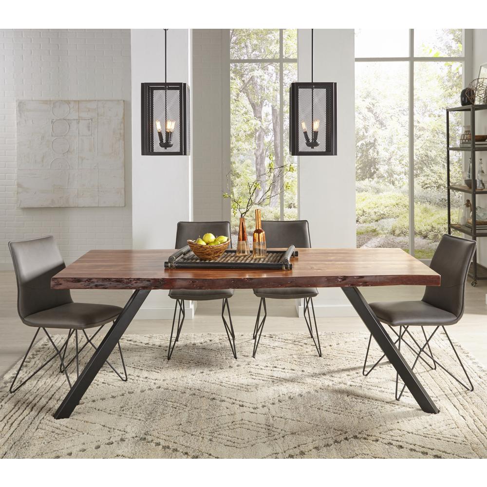 Reese Live Edge Solid Wood Metal Leg Dining Table in Natural Acacia. Picture 1
