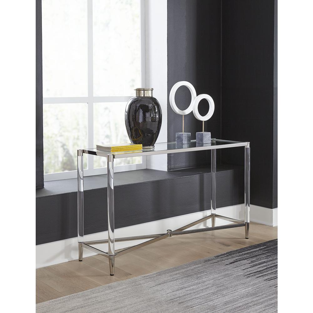 Marilyn Glass Top and Steel Base Rectangular Console Table. Picture 1
