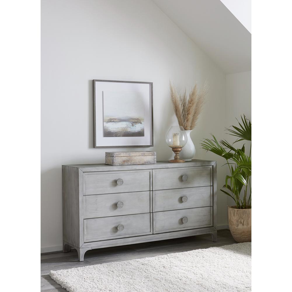 Boho Chic Six-Drawer Dresser in Washed White (2024). Picture 1