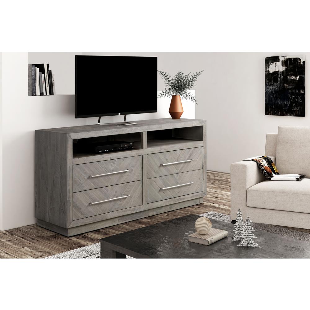 Alexandra Solid Wood 64 inch Media Console in Rustic Latte. Picture 1