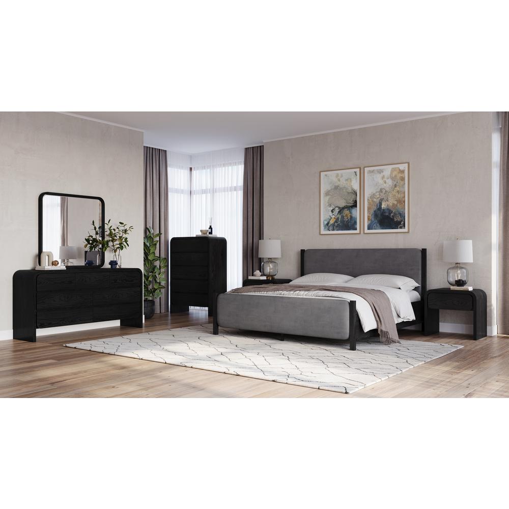 Elora Wood and Velvet Upholstered Bed in Jet and Charcoal. Picture 6