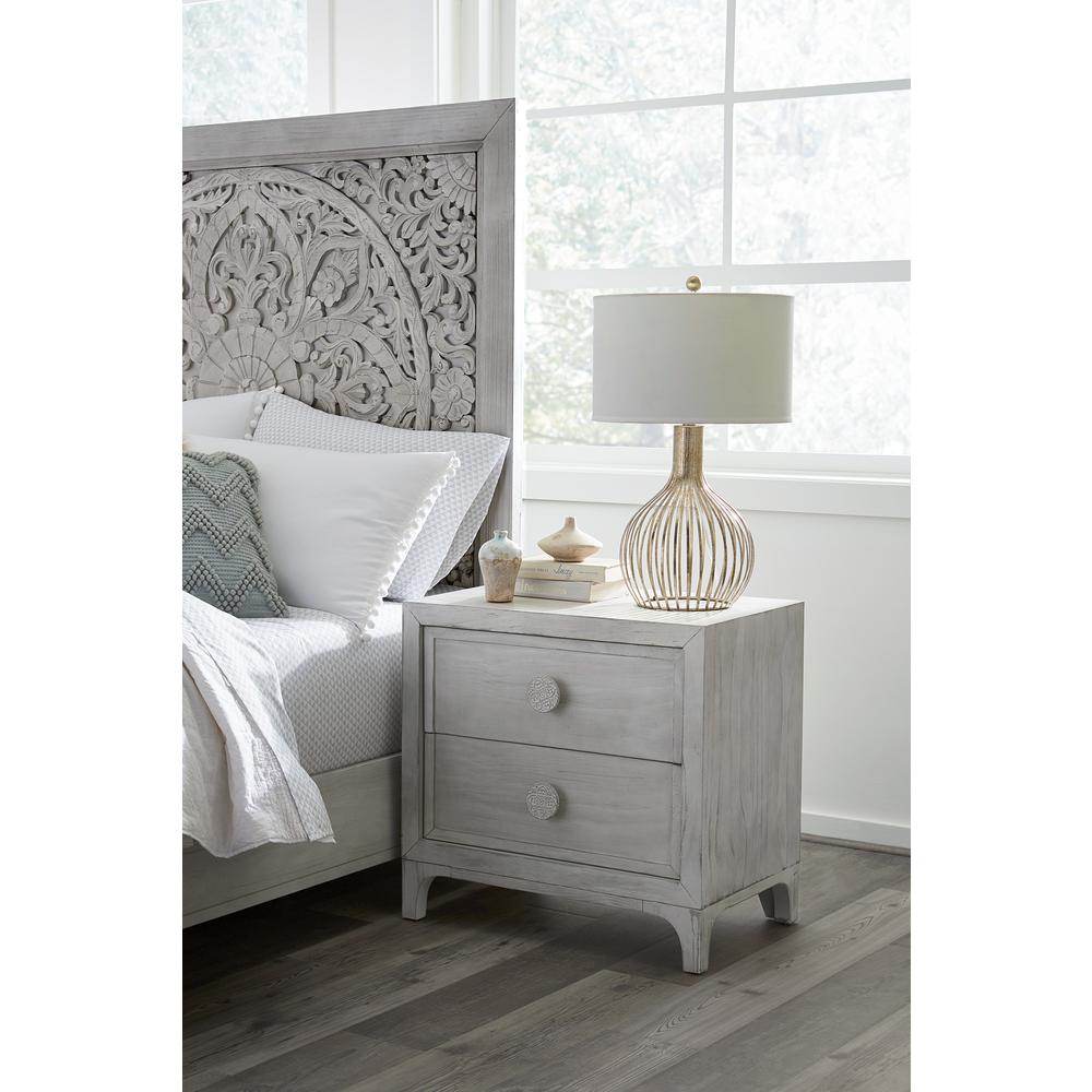 Boho Chic Nighstand in Washed White. Picture 1