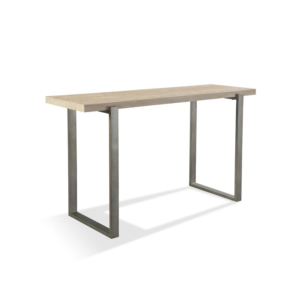 Ariela Natural Travertine Console Table with Bronze Metal Base. Picture 5