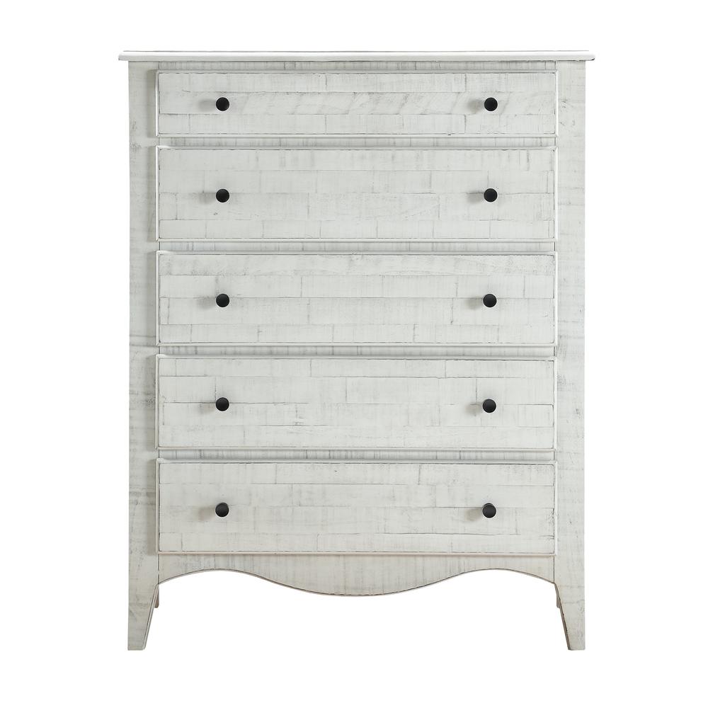 Ella Solid Wood Five Drawer Chest in White Wash (2024). Picture 4