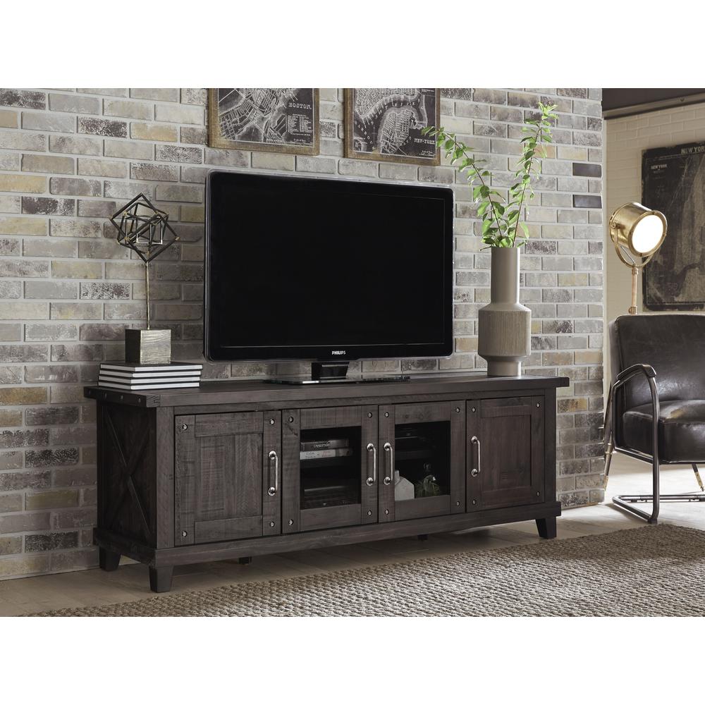 Yosemite Solid Wood Four Door Media Console in Cafe. Picture 1