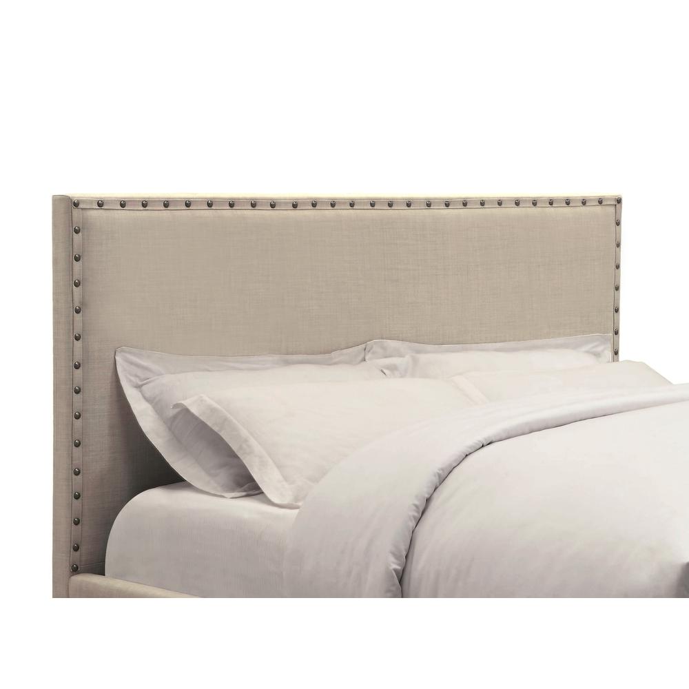 Tavel Nailhead Upholstered Headboard in Toast Linen. Picture 3