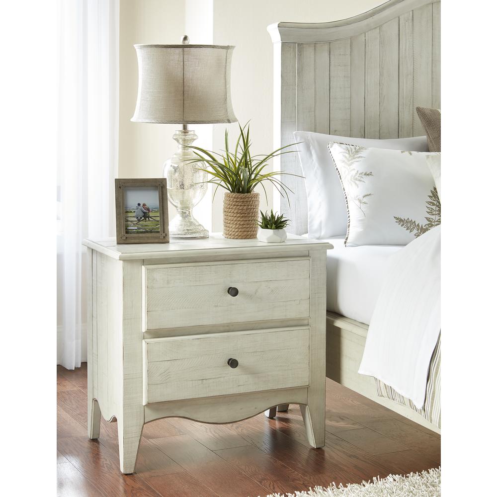 Ella Solid Wood Two Drawer Nightstand in White Wash. Picture 1