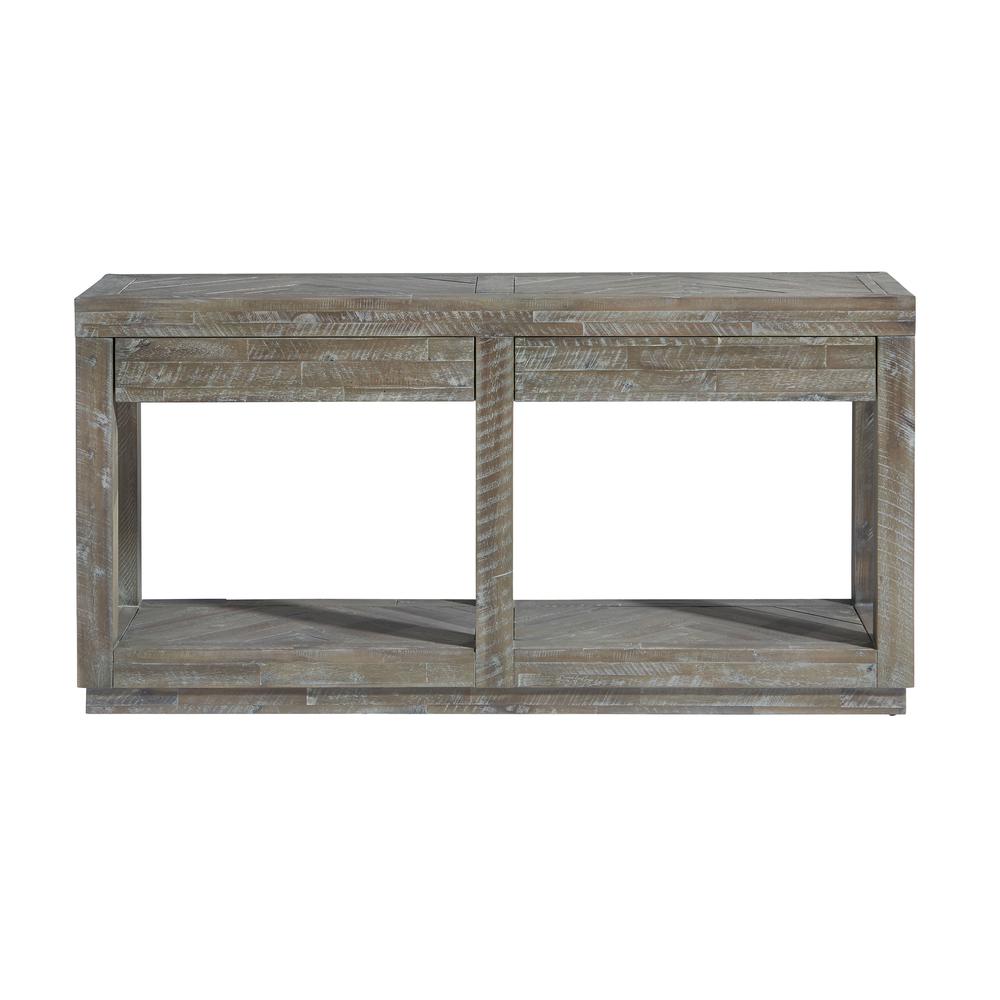 Herringbone Solid Wood Two Drawer Console in Rustic Latte. Picture 4