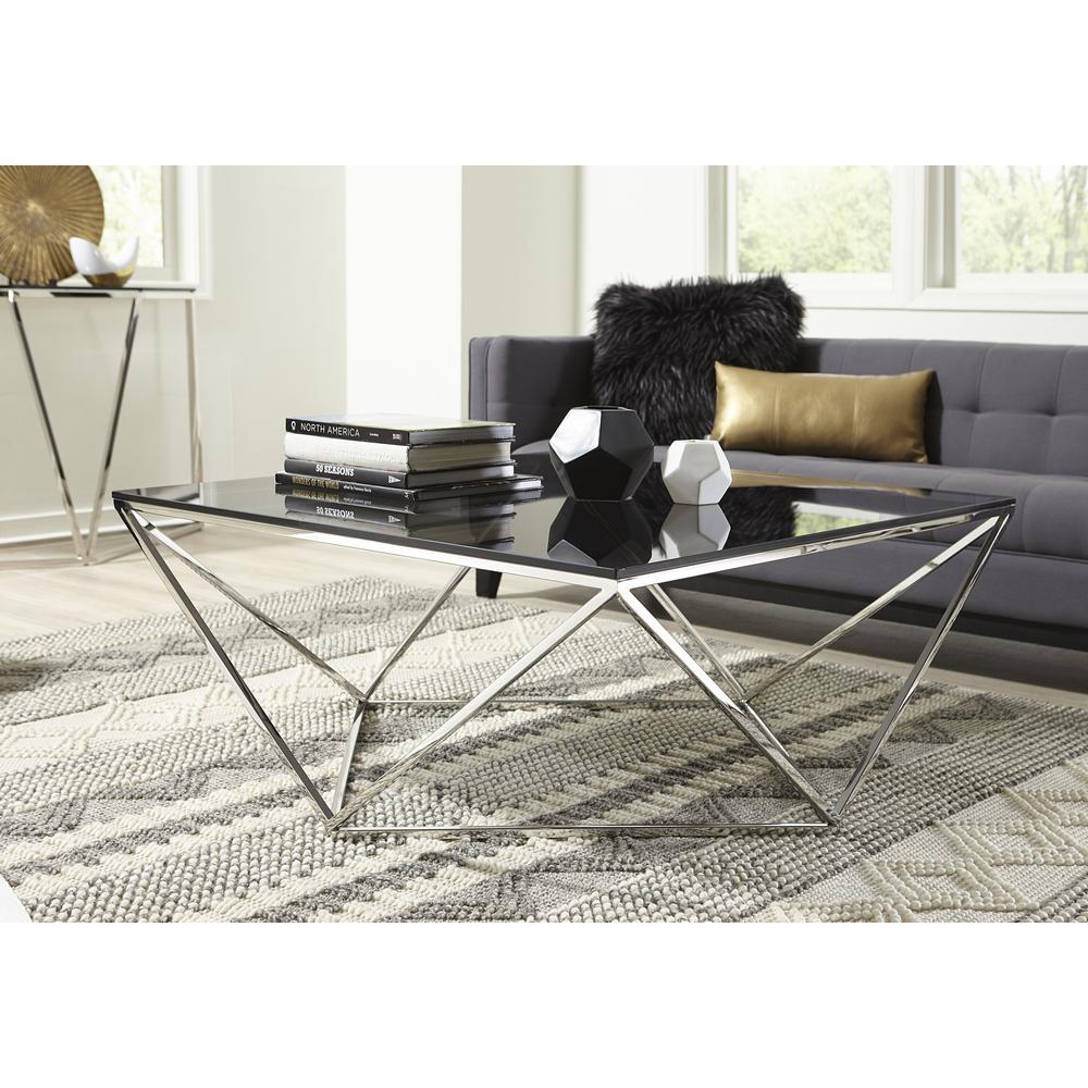 Aria Smoked Glass and Polished Stainless Steel Coffee Table. Picture 1