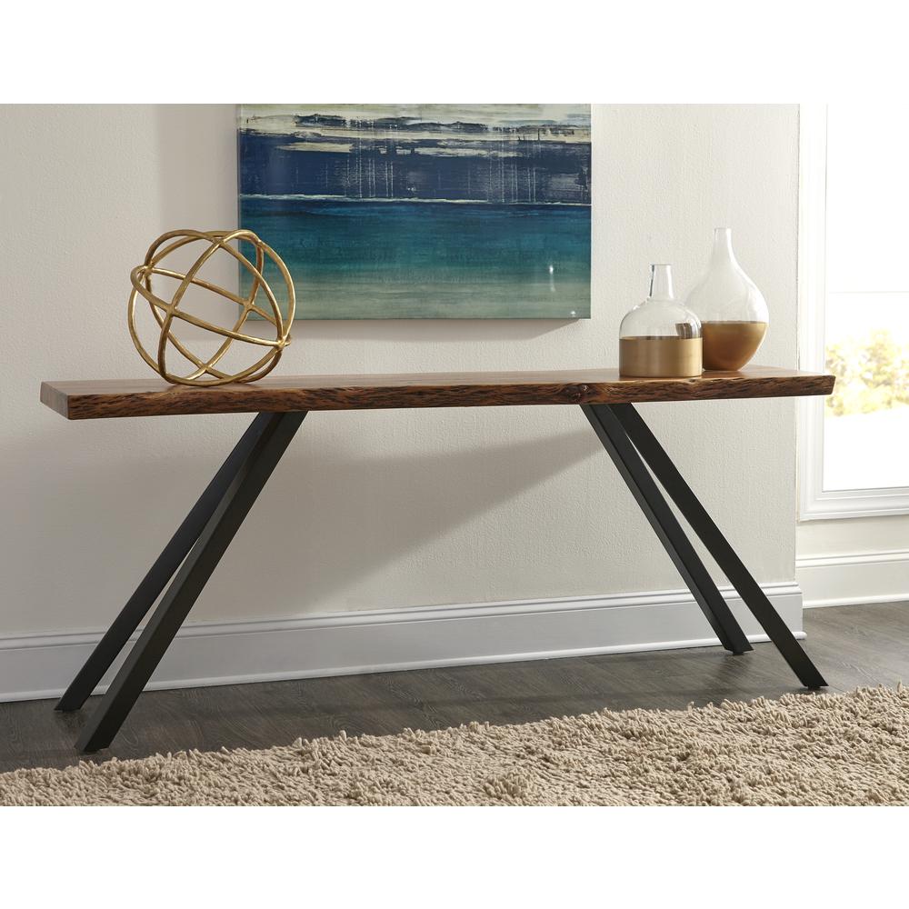 Reese Live Edge Solid Wood Metal Leg Console Table in Natural Acacia. Picture 1