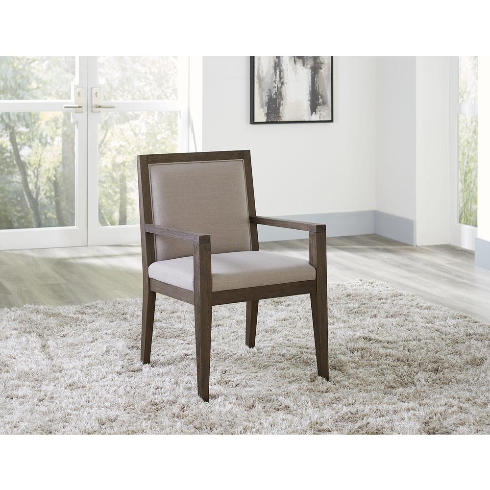 Modesto Wood Frame Upholstered Arm Chair in Koala Linen and French Roast. Picture 1