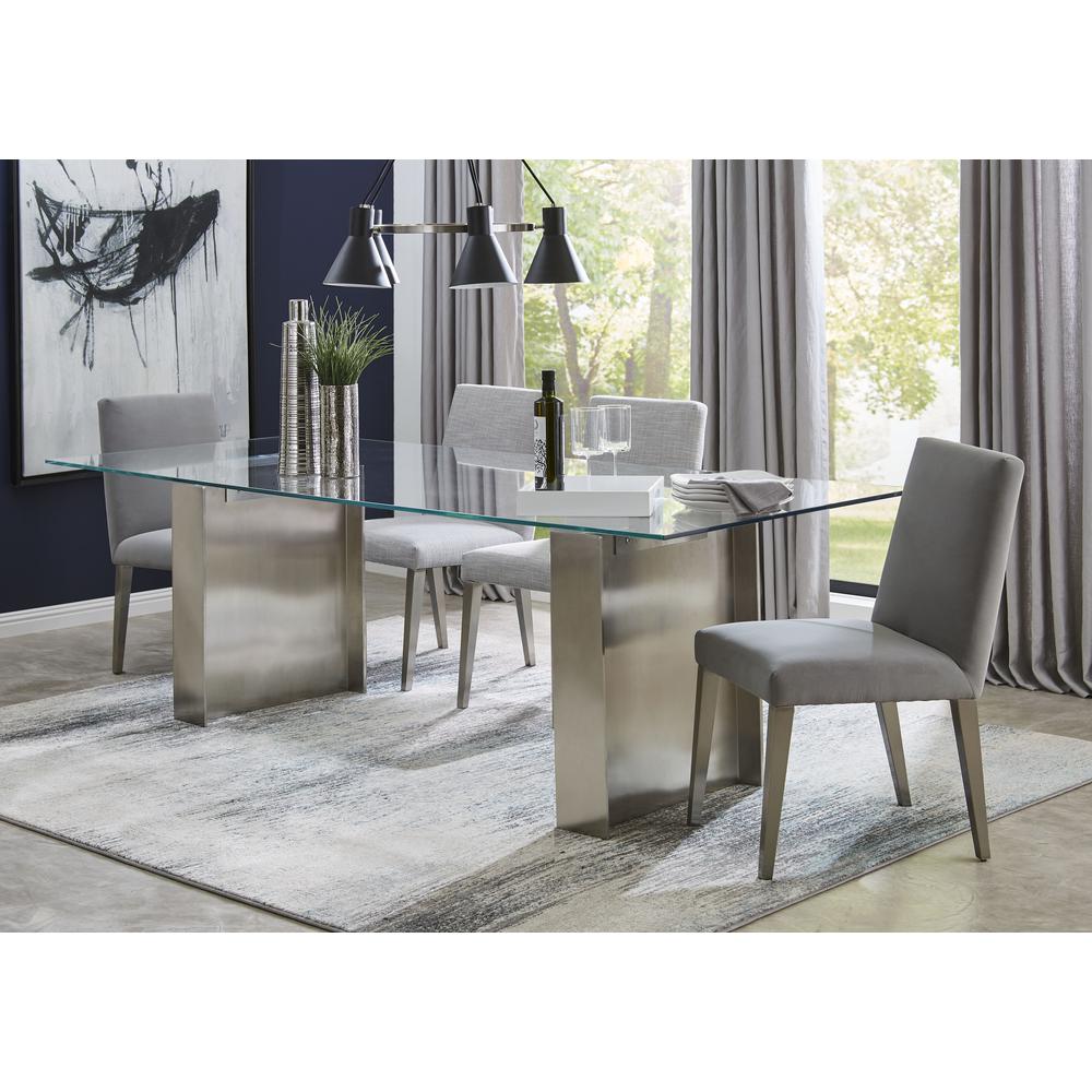 84 inch Rectangular Dining Table Ultra Clear Glass and brushed Stainless Steel. Picture 2