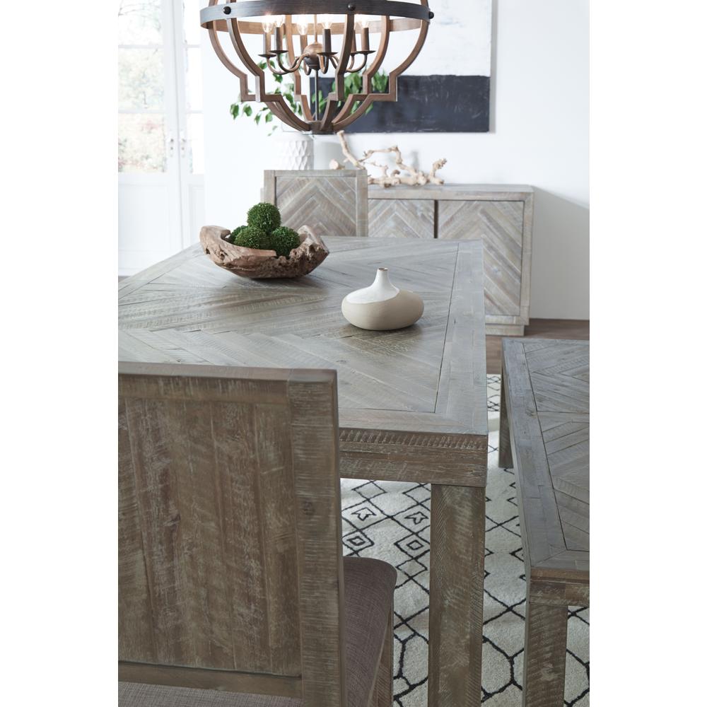 Herringbone Solid Wood Rectangular Dining Table in Rustic Latte. Picture 3