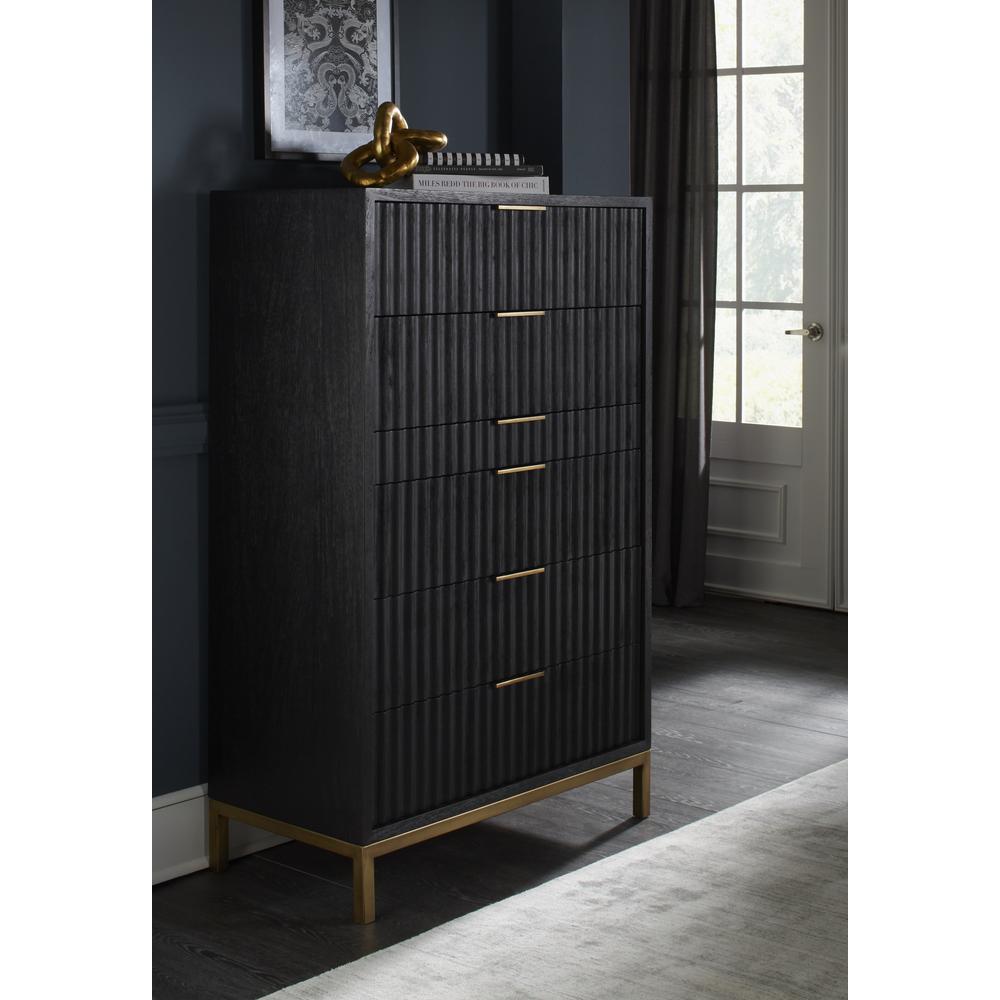 Kentfield Solid Wood Six Drawer Cheset in Black Drifted Oak (2024). Picture 1