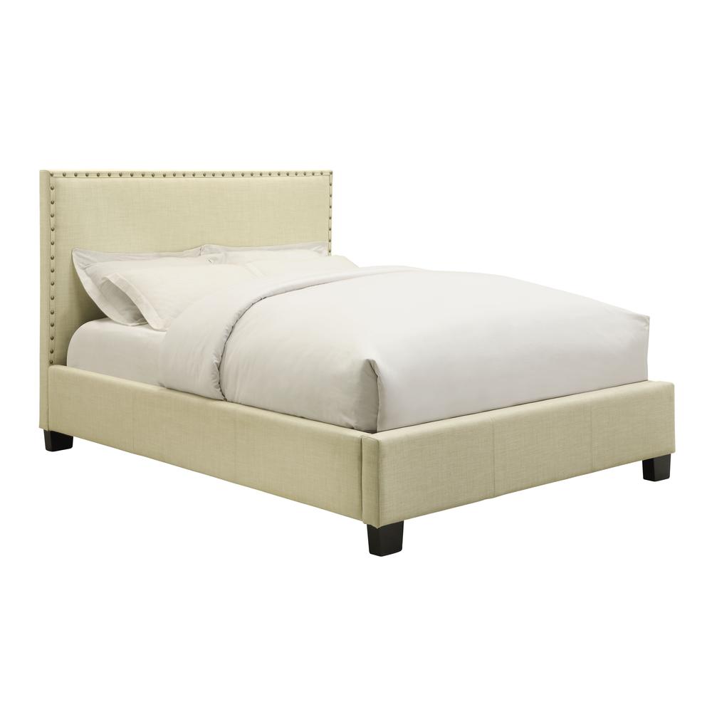 Tavel Nailhead Upholstered Platform Bed in Tumbleweed. Picture 5