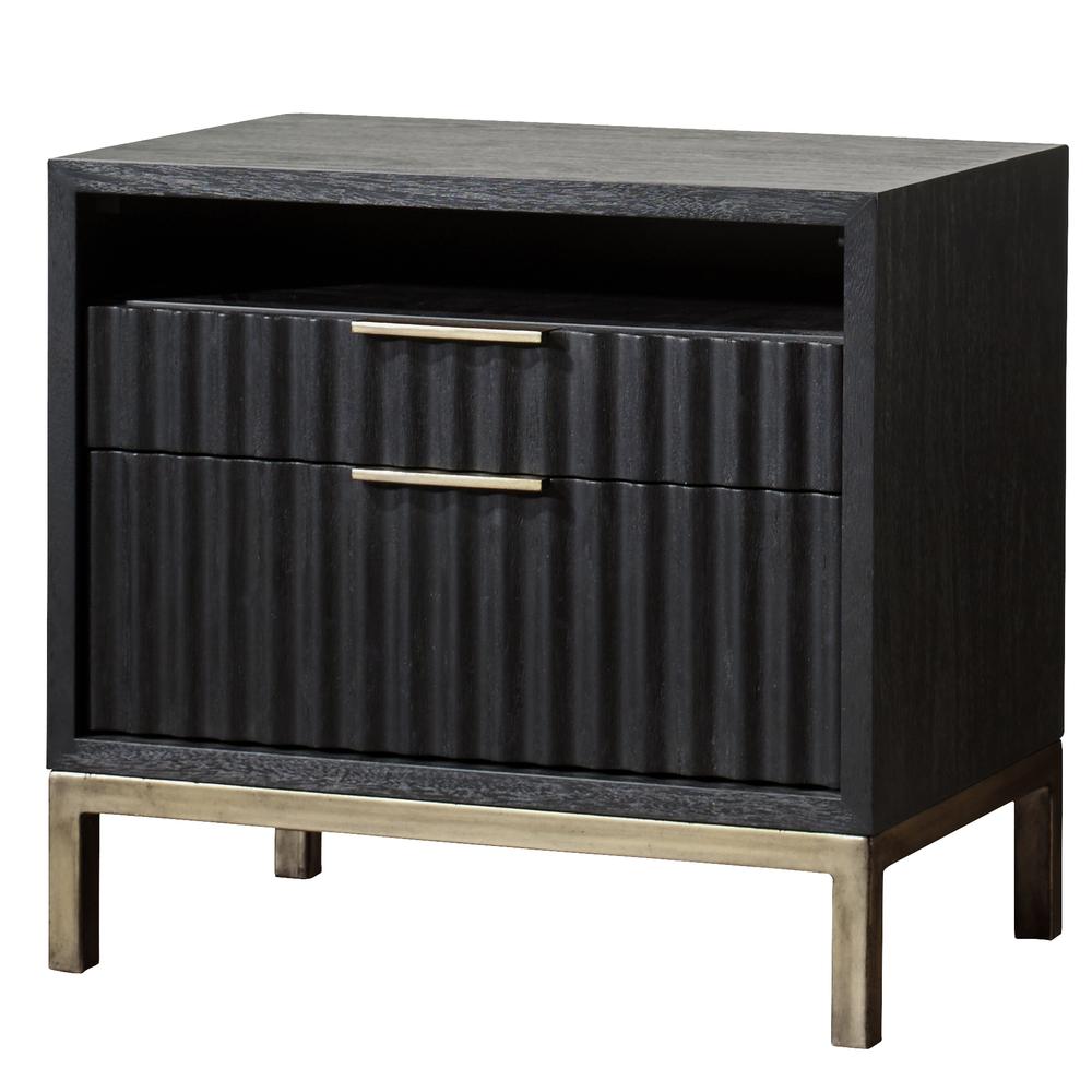 Kentfield Solid Wood Two Drawer Nightstand in Black Drifted Oak. Picture 4