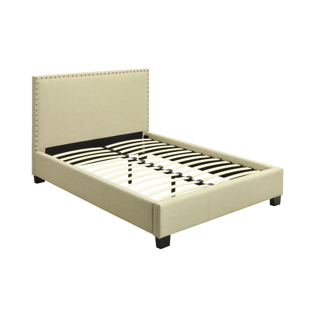 Tavel Nailhead Upholstered Platform Bed in Tumbleweed. Picture 8