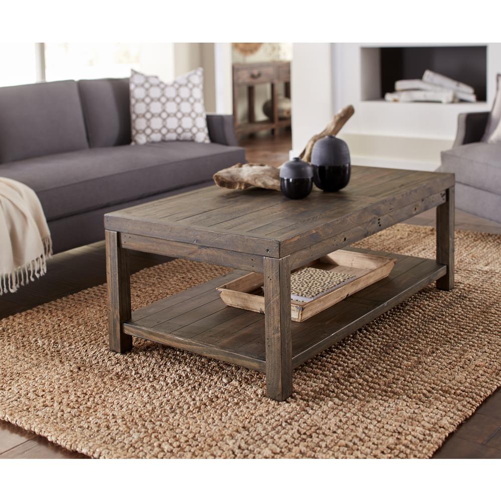 Craster Reclaimed Wood Rectangular Coffee Table in Smoky Taupe. Picture 1