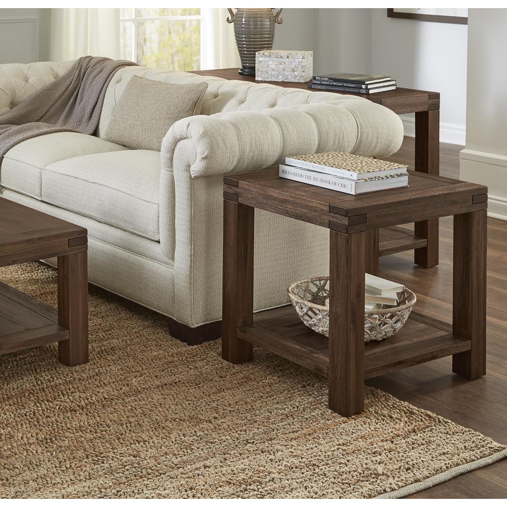 Meadow Solid Wood Rectangular Side Table in Brick Brown. Picture 2
