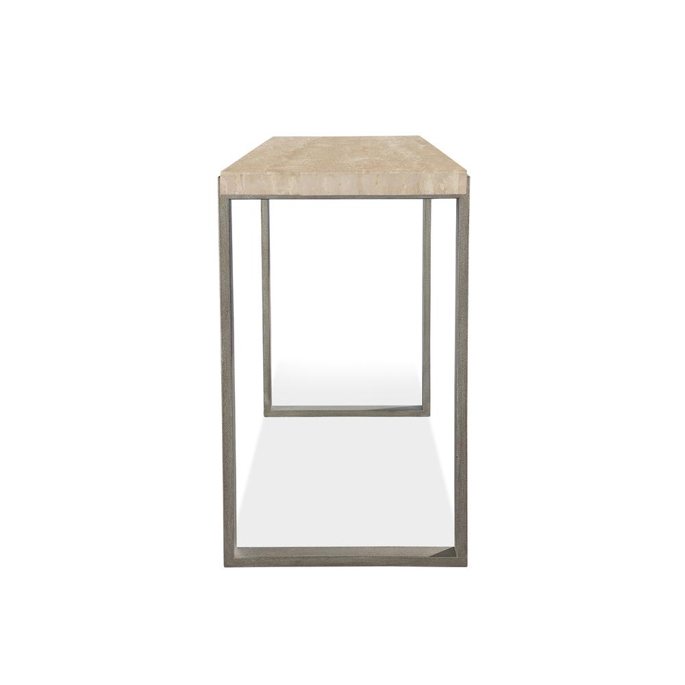 Ariela Natural Travertine Console Table with Bronze Metal Base. Picture 7