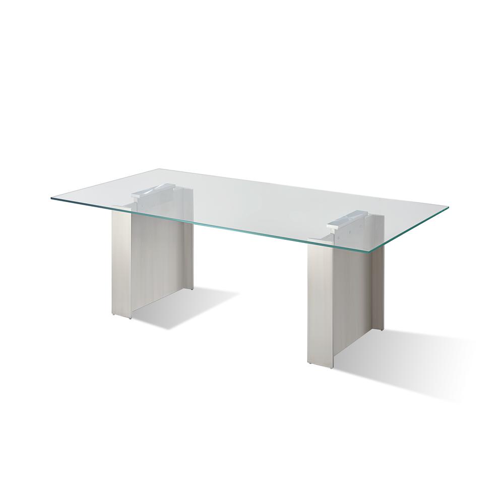 84 inch Rectangular Dining Table Ultra Clear Glass and brushed Stainless Steel. Picture 4