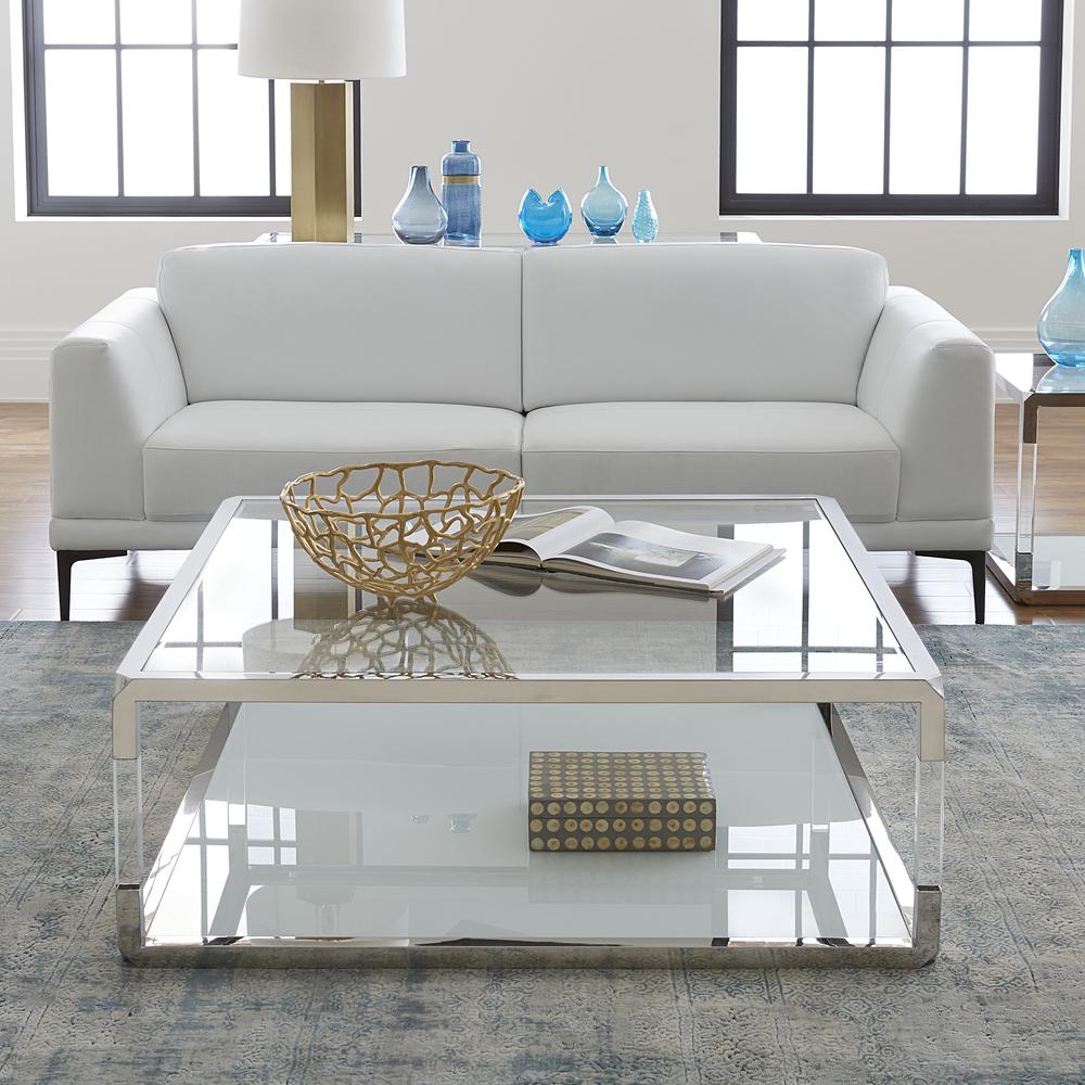 Jasper Square Coffee Table in Acrylic/White Glass/PSS. Picture 1